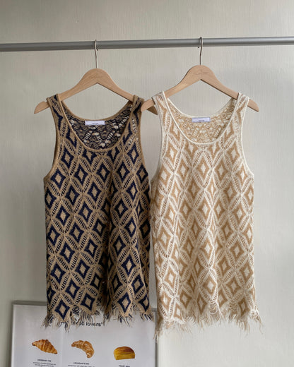 VT221 Diamond Knit Vest - Beige | Brown