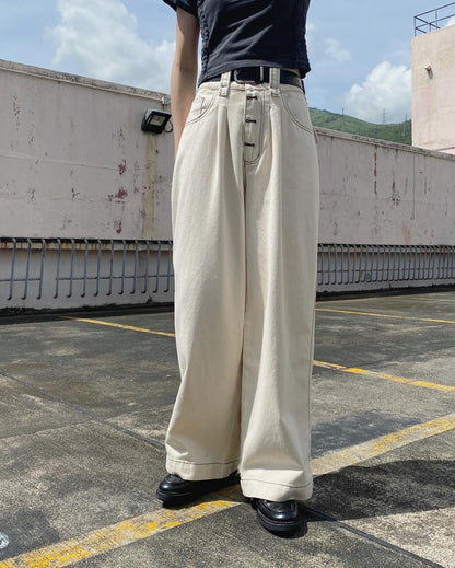 現貨 JN049 Wide Jeans With Belt - Ivory