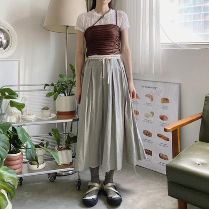 現貨 SK139 Pleated Long Skirt - Dusty Green