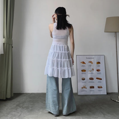 現貨 SK164 Ruffle Sheer Skirt - White | Cream | Black