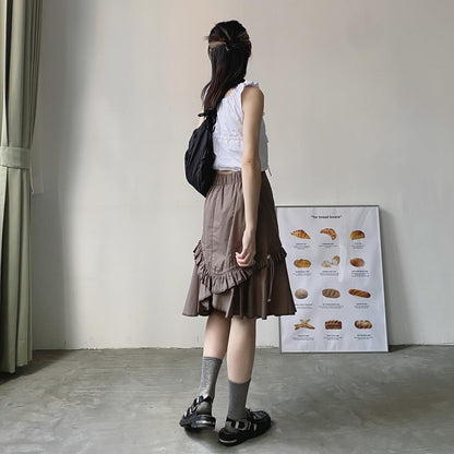 現貨 SK169 Irregular Ruffle Skirt - Brown | Black