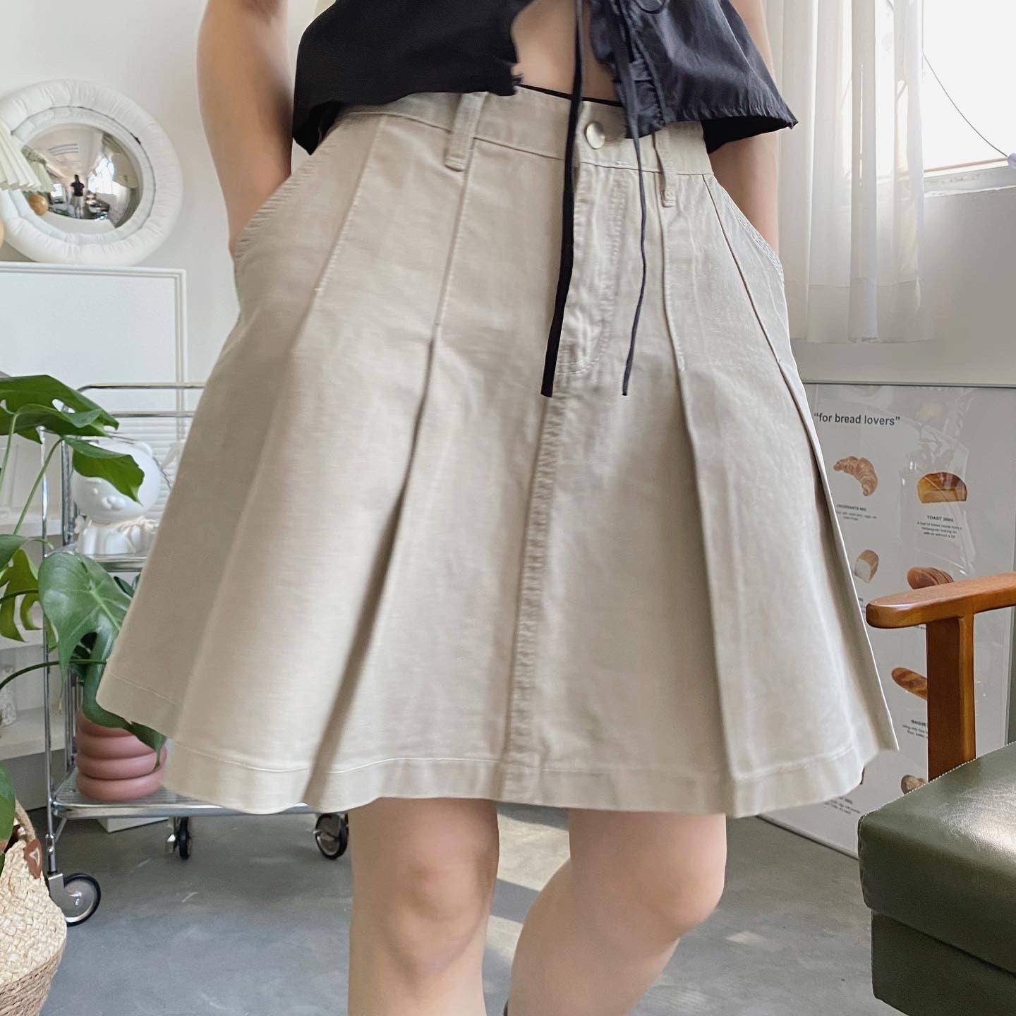 現貨 SK138 Pleated Skirt - Khaki