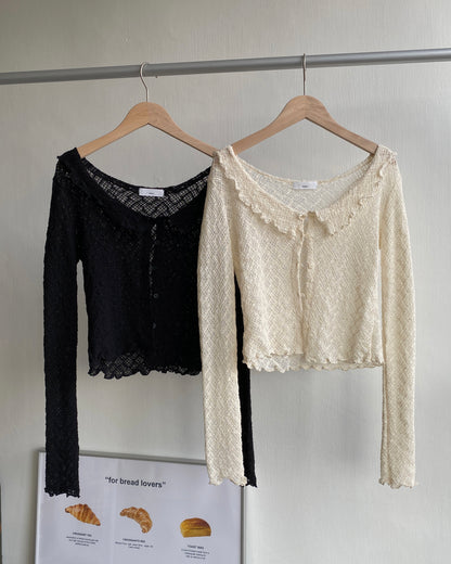 CD044 Lace Cardigan - Ivory | Black