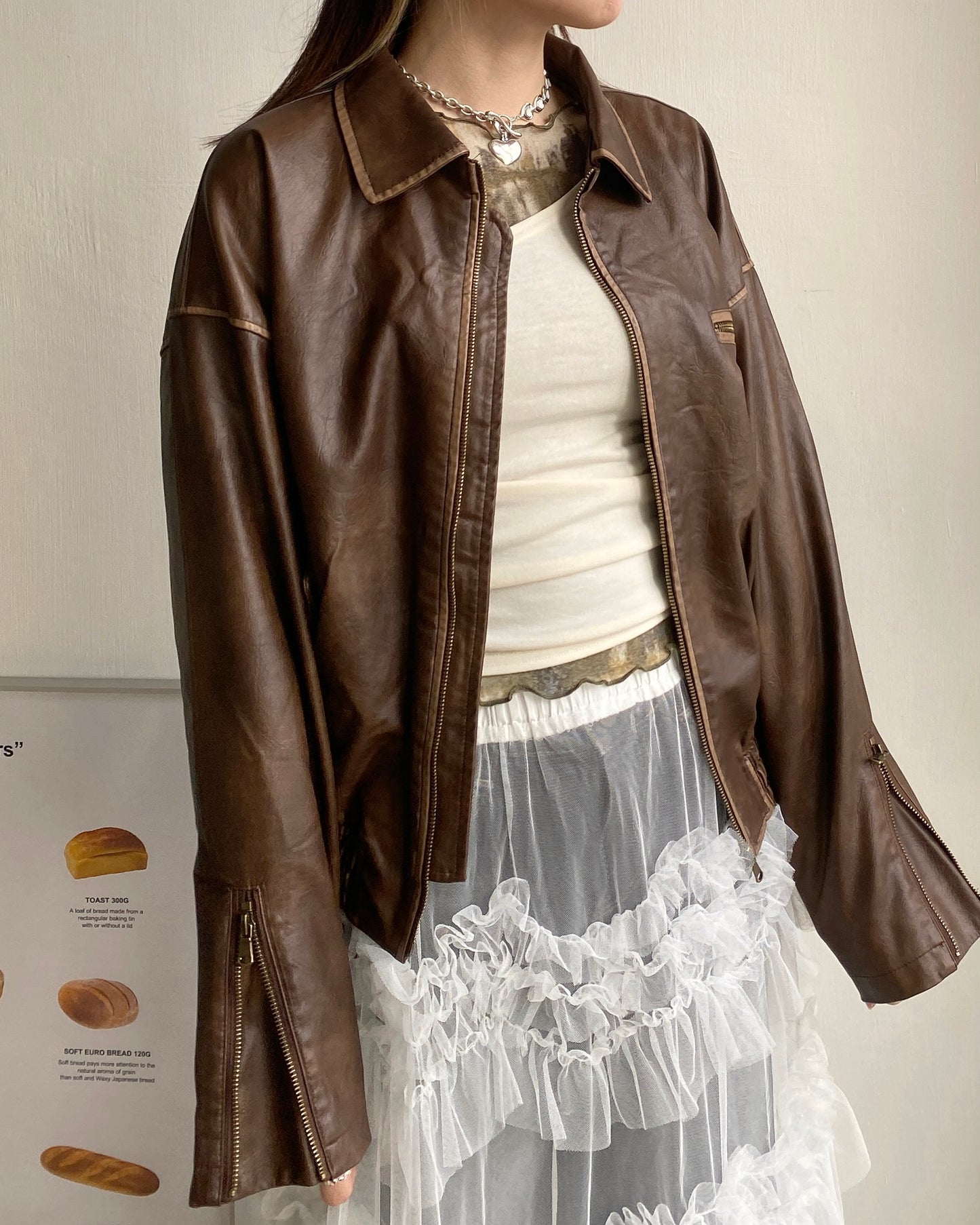 JK028 Vintage PU Leather Jacket - Brown | Black