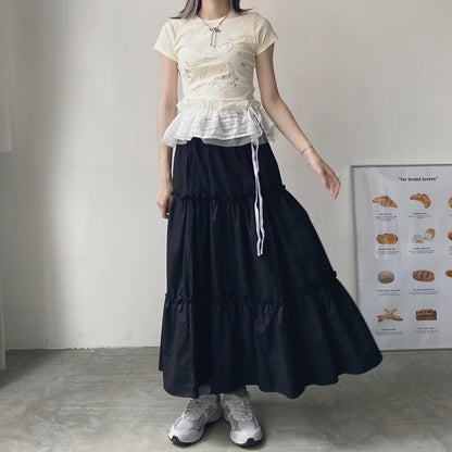 現貨 SK159 Ruffle Cake Skirt - Gray | Black | White