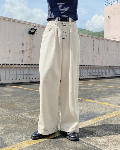 現貨 JN049 Wide Jeans With Belt - Ivory