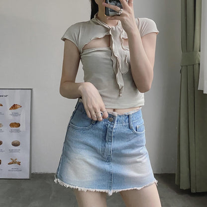 現貨 SK165 Mini Denim Skirt - Light Blue | Black