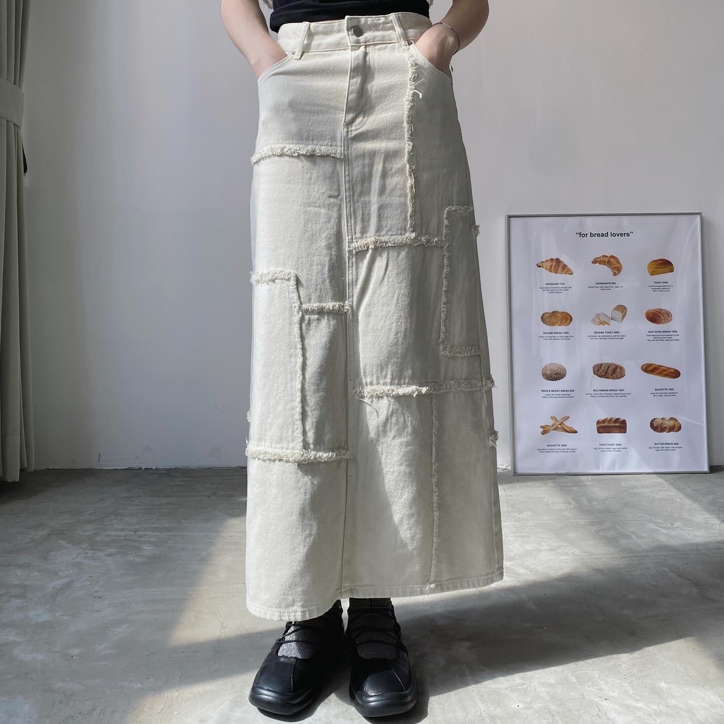 現貨 SK162 Patchwork Skirt - Ivory