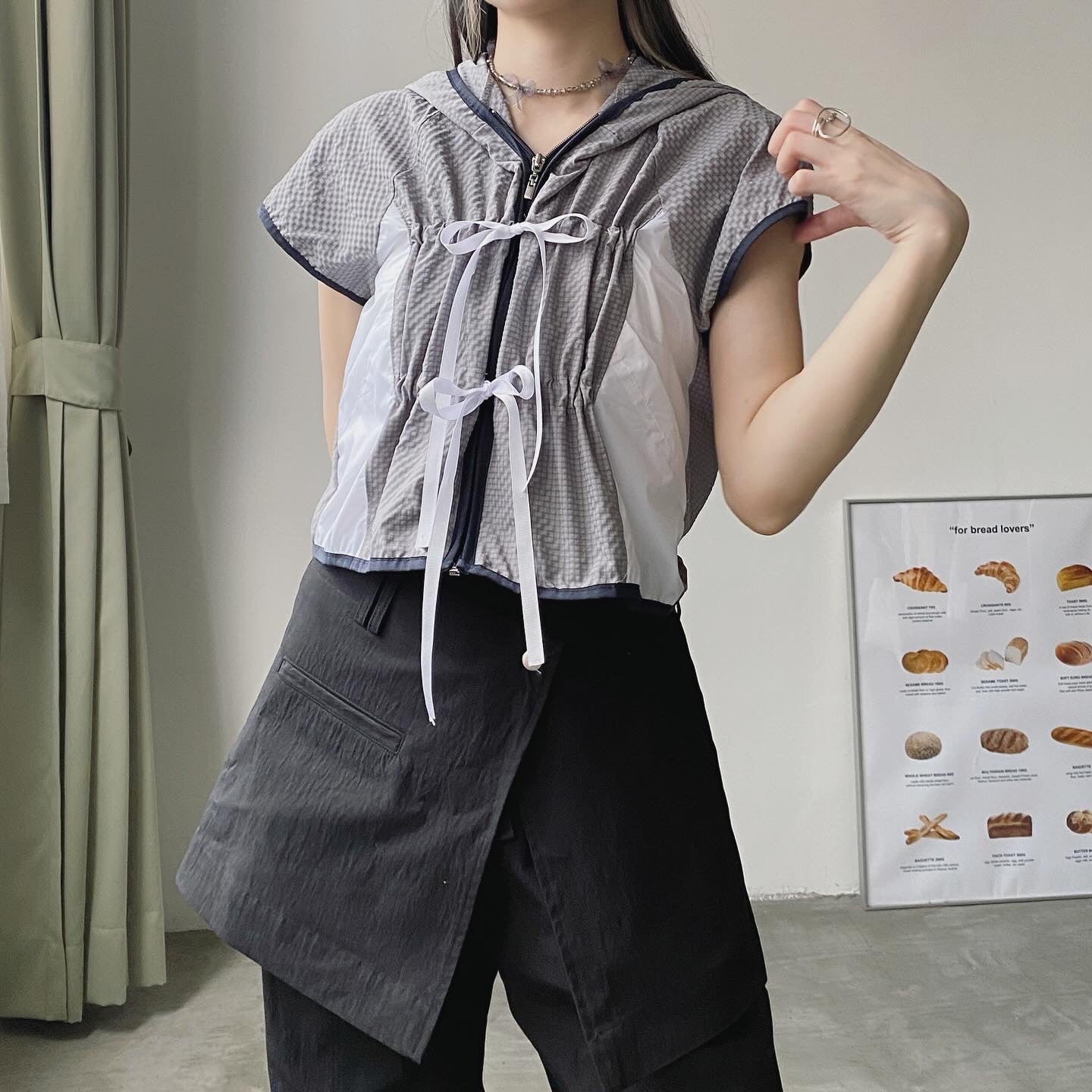 TP468 Flying Shirring Ribbon Jumper - Gray | Beige