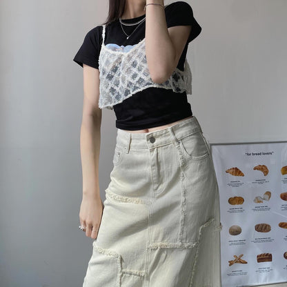 現貨 SK162 Patchwork Skirt - Ivory