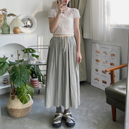 現貨 SK139 Pleated Long Skirt - Dusty Green