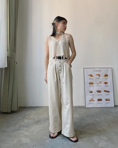 現貨 JN049 Wide Jeans With Belt - Ivory