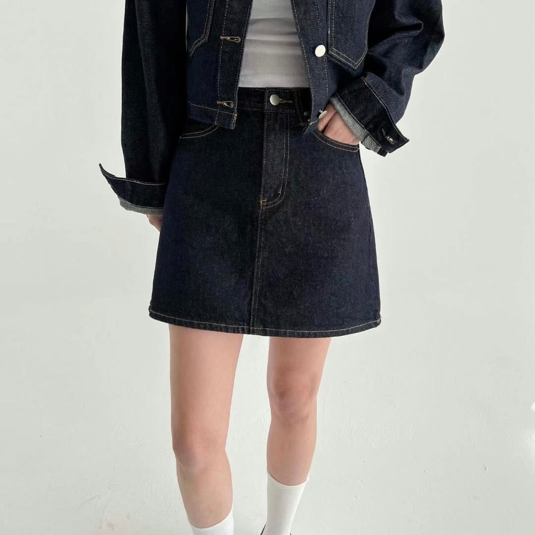 現貨 SK157 Denim Short Skirt - Navy