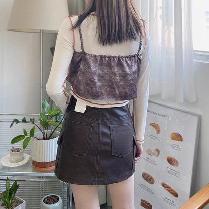 現貨 VT186 Print Crop Vest - Brown