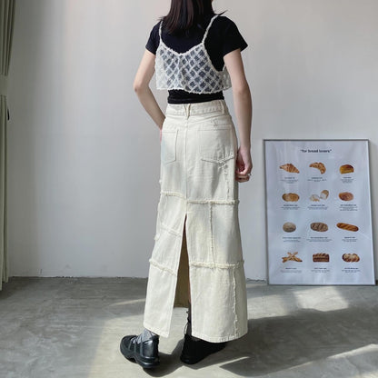 現貨 SK162 Patchwork Skirt - Ivory