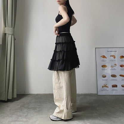 現貨 SK164 Ruffle Sheer Skirt - White | Cream | Black