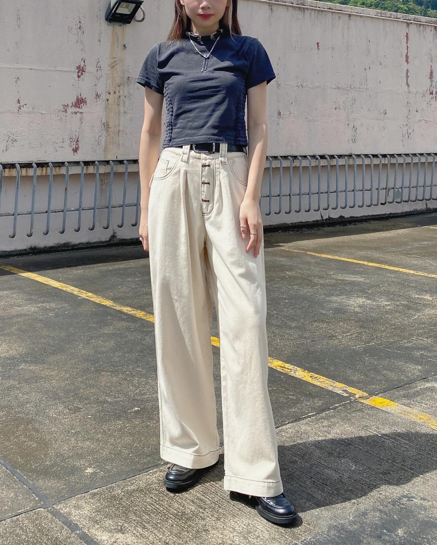 現貨 JN049 Wide Jeans With Belt - Ivory