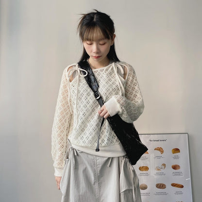 現貨 TP436 Clover Ribbon Lace Top - White | Gray