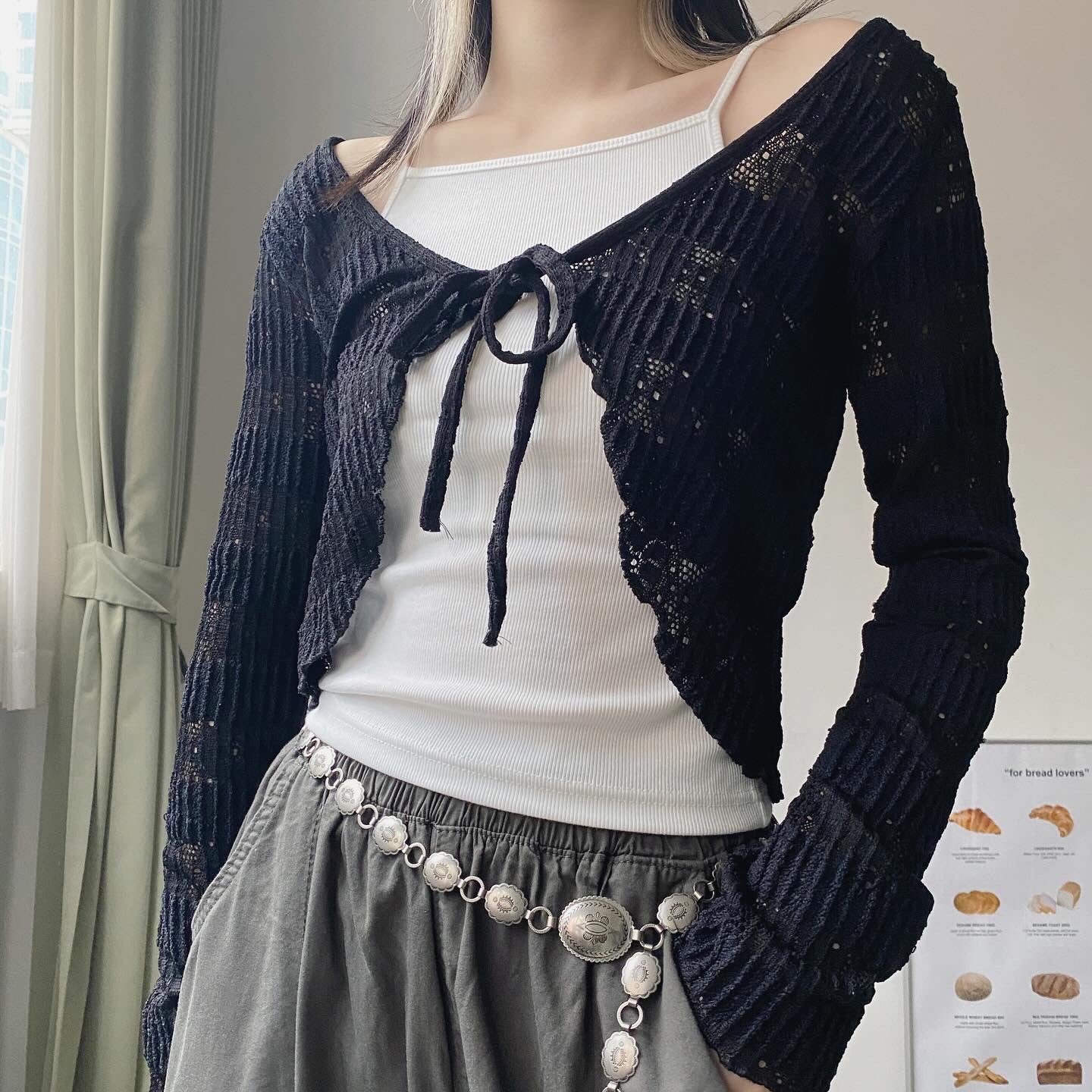 現貨 CD040 Lace Ribbon Cardigan - Ivory | Black