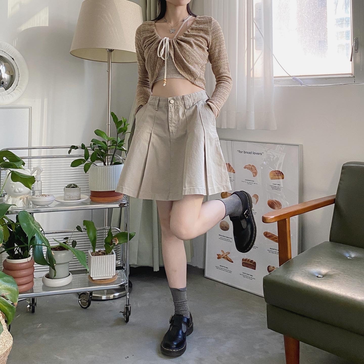 現貨 SK138 Pleated Skirt - Khaki