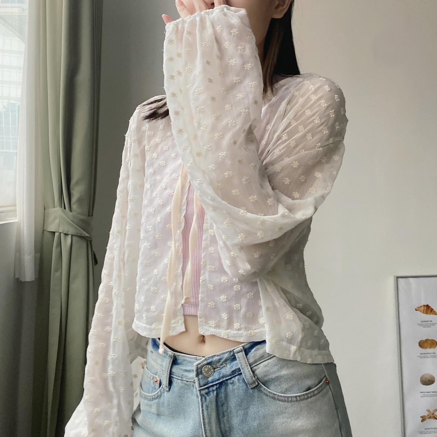 現貨 CD041 FAFA Sheer Cardigan - Ivory