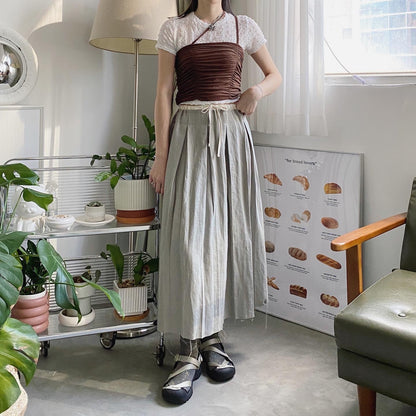 現貨 SK139 Pleated Long Skirt - Dusty Green