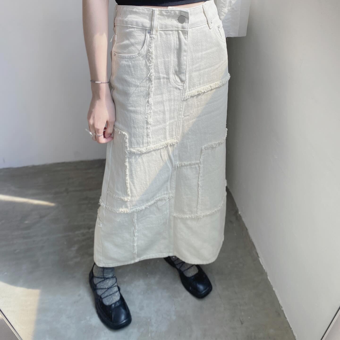 現貨 SK162 Patchwork Skirt - Ivory