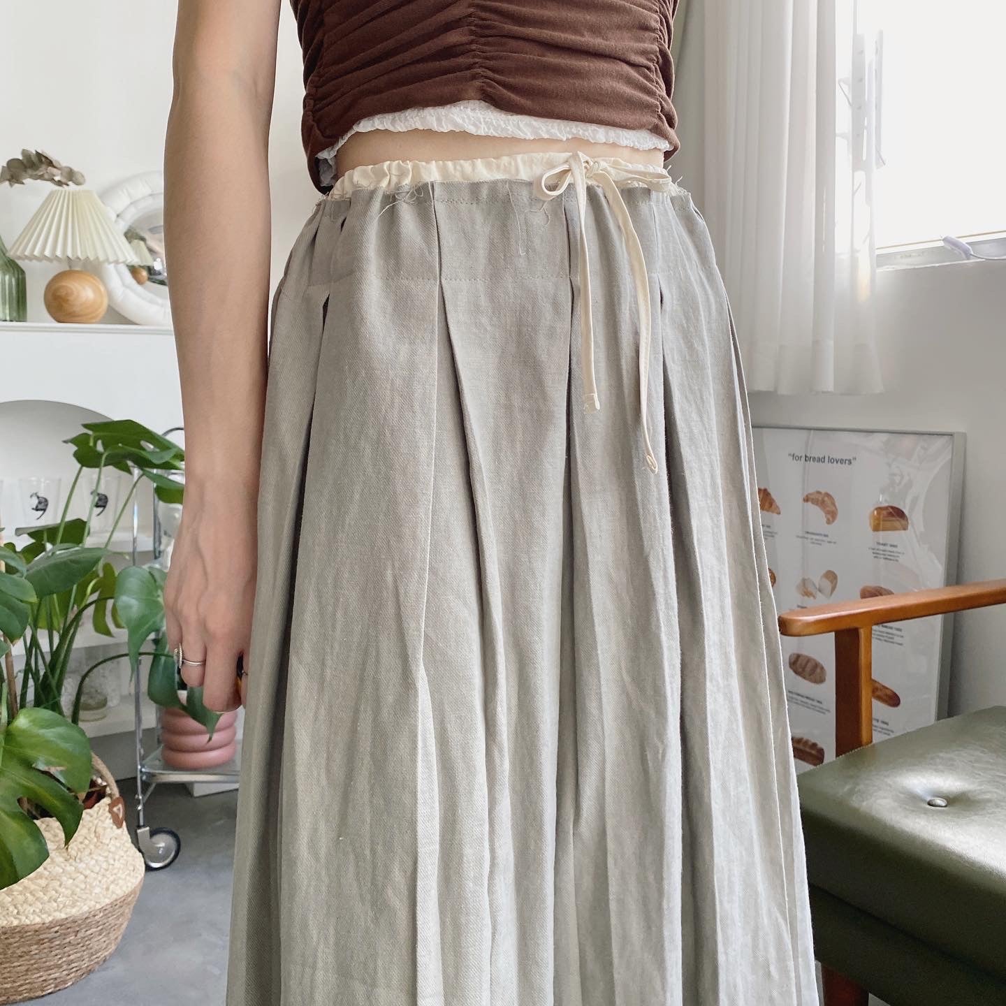 現貨 SK139 Pleated Long Skirt - Dusty Green