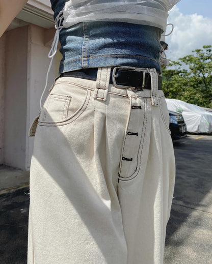 現貨 JN049 Wide Jeans With Belt - Ivory