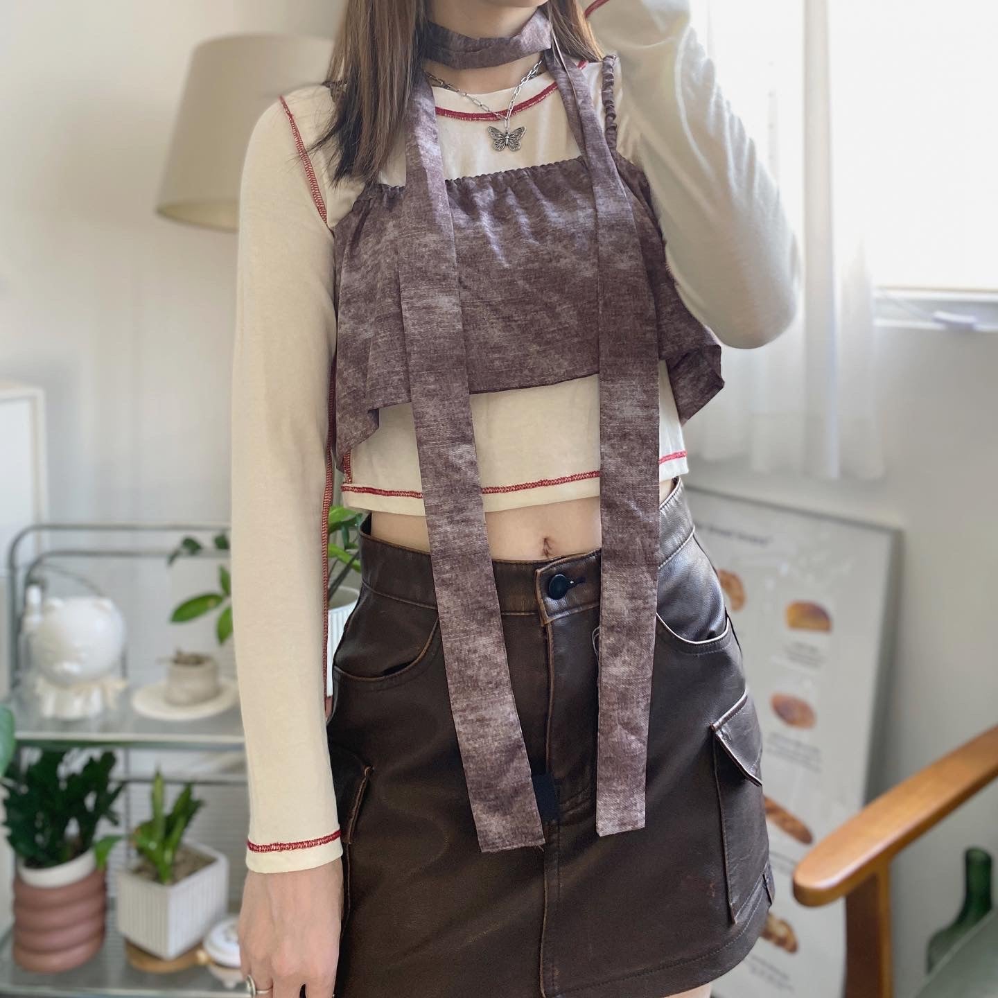 現貨 VT186 Print Crop Vest - Brown