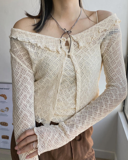 CD044 Lace Cardigan - Ivory | Black