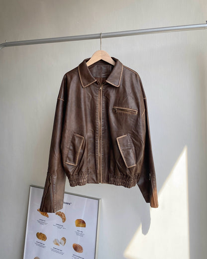 JK028 Vintage PU Leather Jacket - Brown | Black