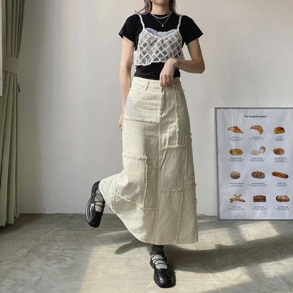 現貨 SK162 Patchwork Skirt - Ivory