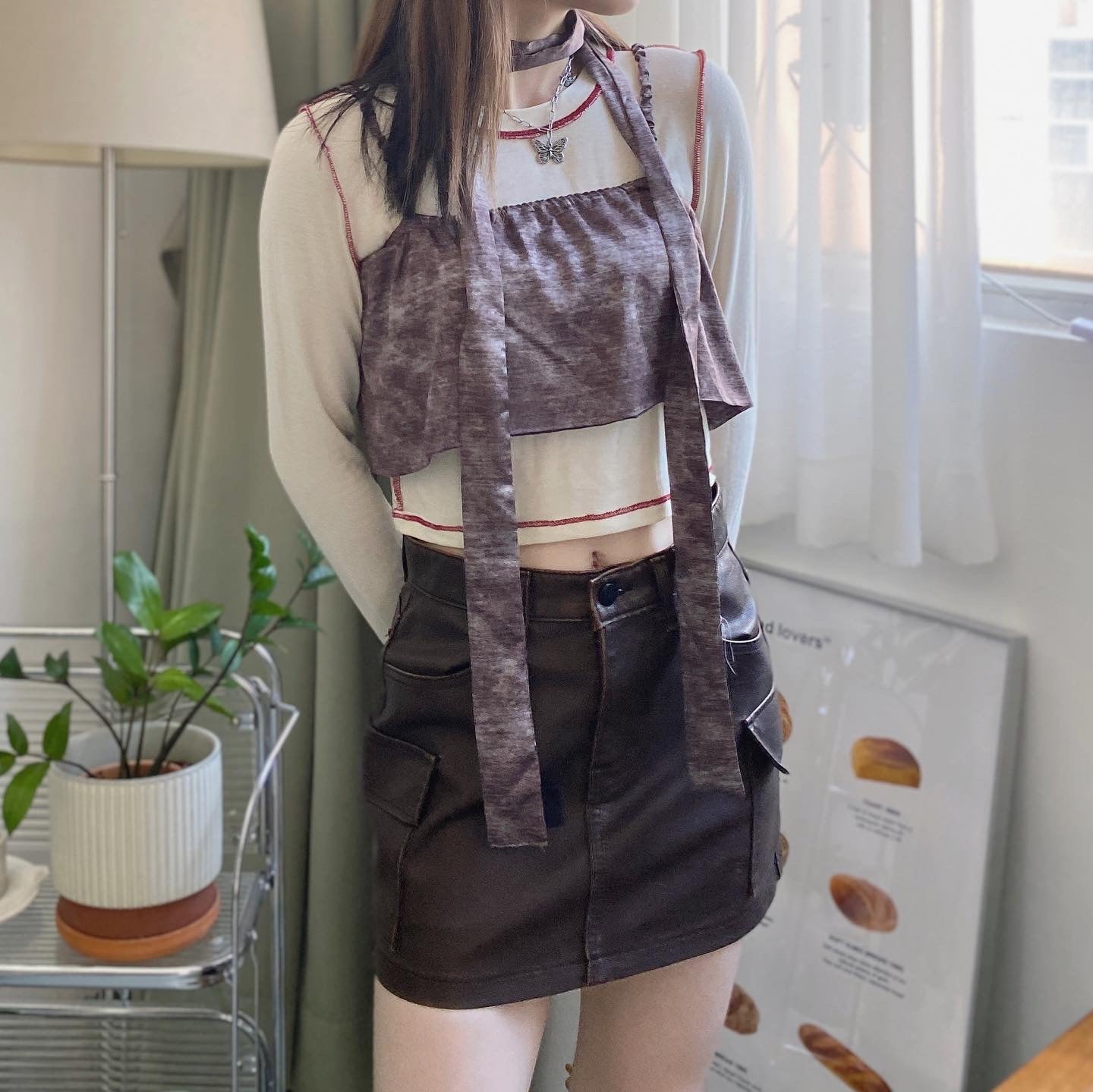 現貨 VT186 Print Crop Vest - Brown