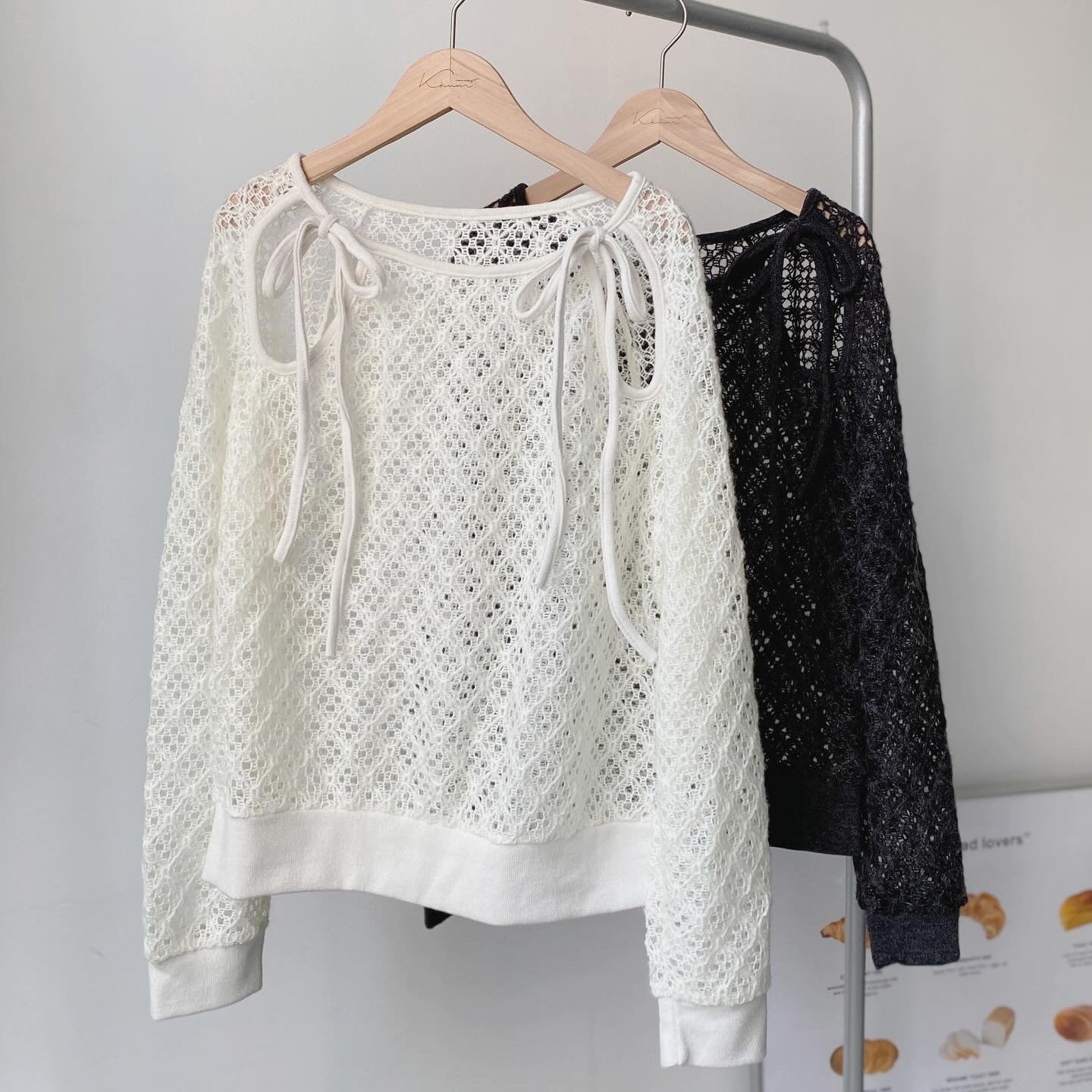 現貨 TP436 Clover Ribbon Lace Top - White | Gray