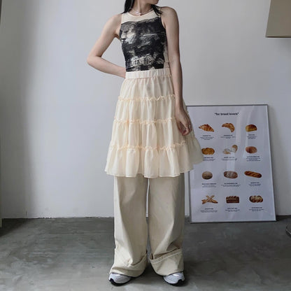 現貨 SK164 Ruffle Sheer Skirt - White | Cream | Black