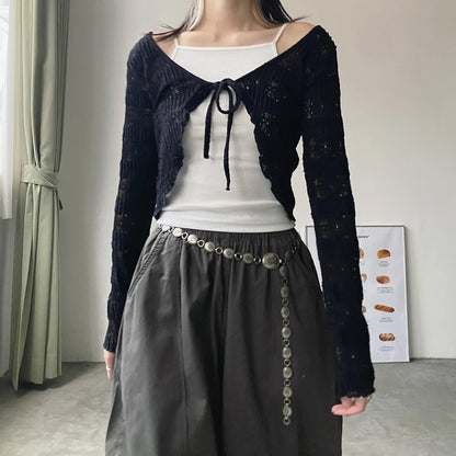 現貨 CD040 Lace Ribbon Cardigan - Ivory | Black