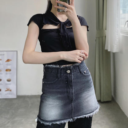 現貨 SK165 Mini Denim Skirt - Light Blue | Black