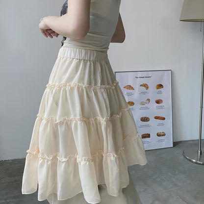 現貨 SK164 Ruffle Sheer Skirt - White | Cream | Black