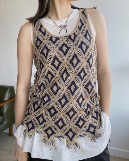 VT221 Diamond Knit Vest - Beige | Brown