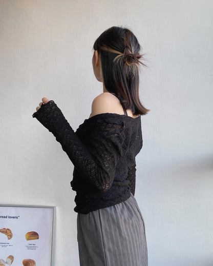 CD044 Lace Cardigan - Ivory | Black