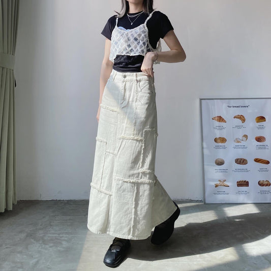 現貨 SK162 Patchwork Skirt - Ivory