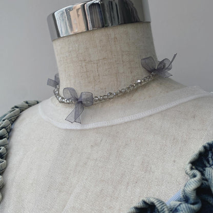 KA272 Ribbon Necklace - White | Gray