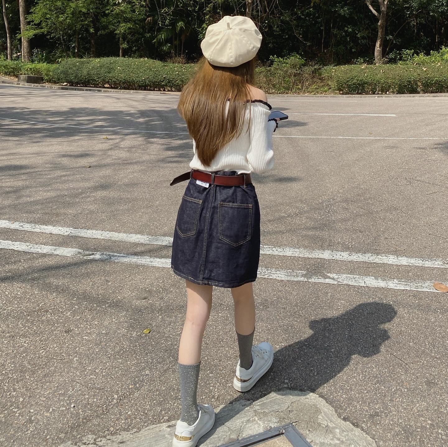 現貨 SK157 Denim Short Skirt - Navy