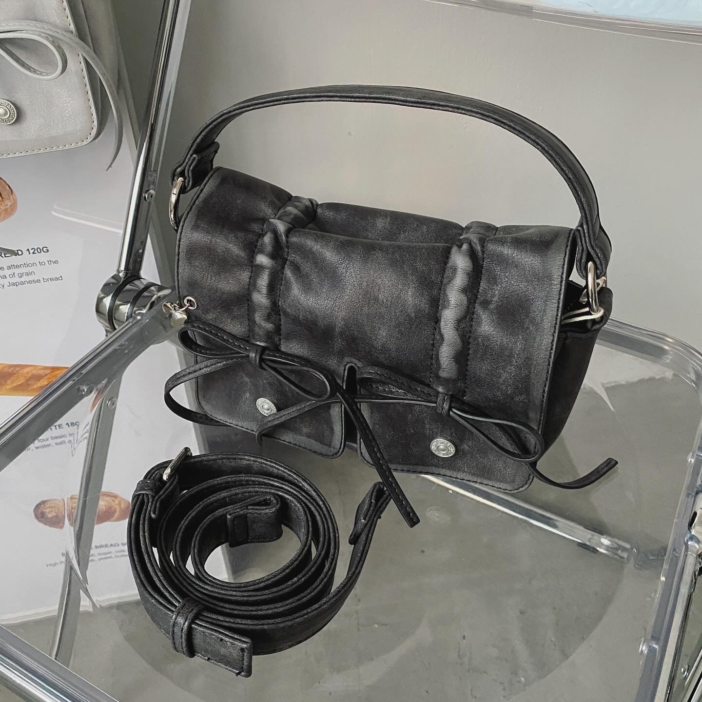 Preorder - BG025 Ribbon PU Leather Mini Bag Gray | Black