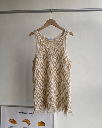 VT221 Diamond Knit Vest - Beige | Brown