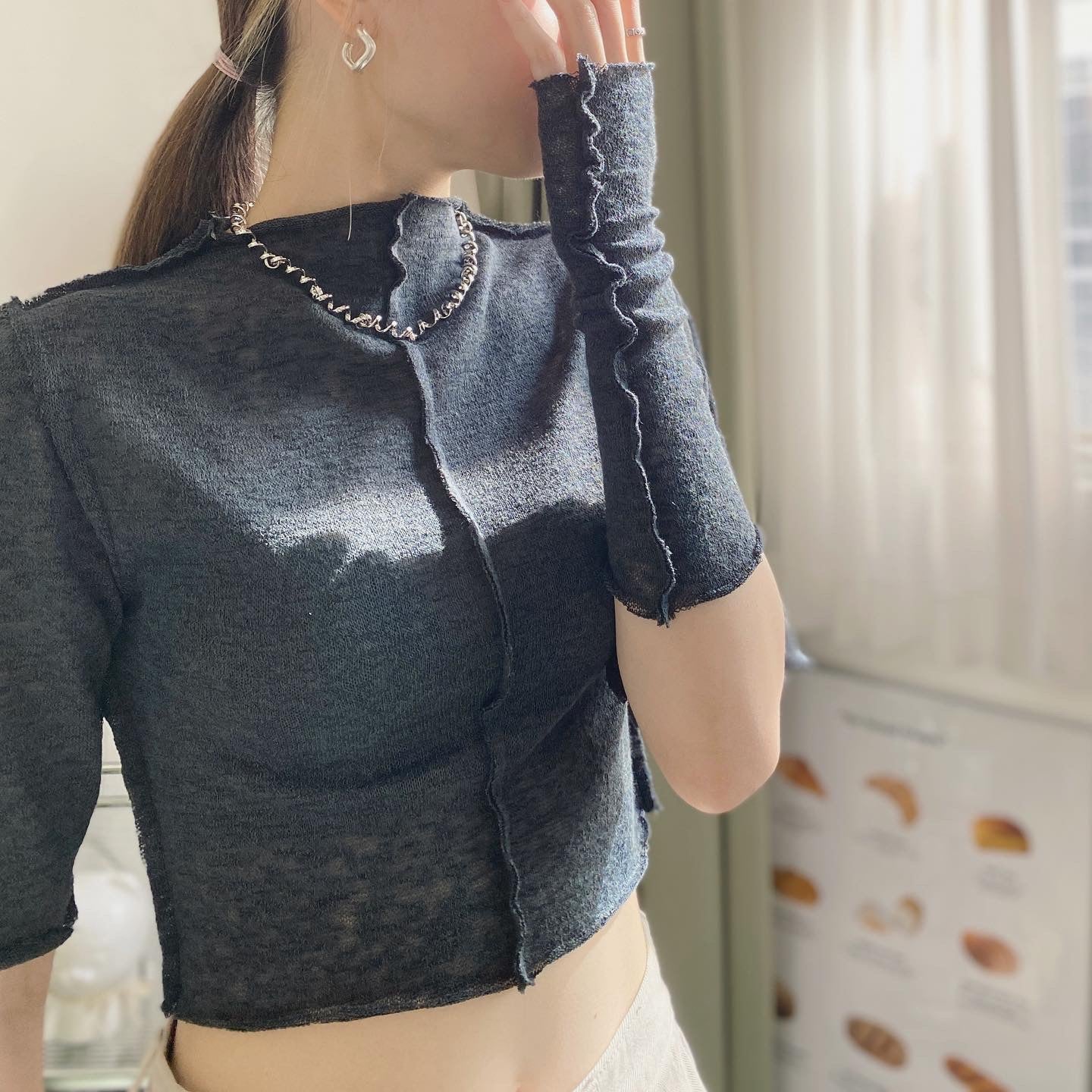 現貨 TP418 Crop Top with Arm Warmers - Gray | Navy