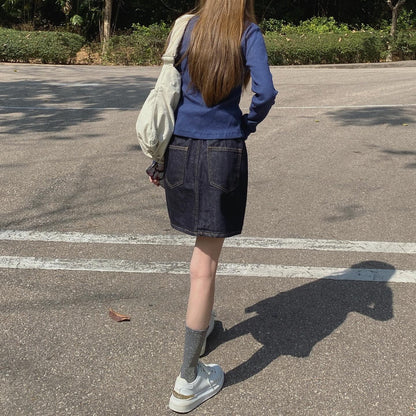 現貨 SK157 Denim Short Skirt - Navy