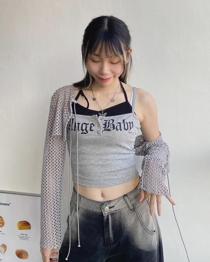 現貨 CD042 Meshed Crop Top - Gray | White