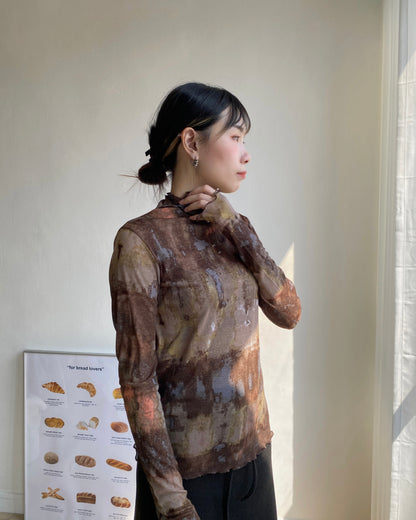 TP484 Tie-Dye Turtleneck top - Gray | Brown